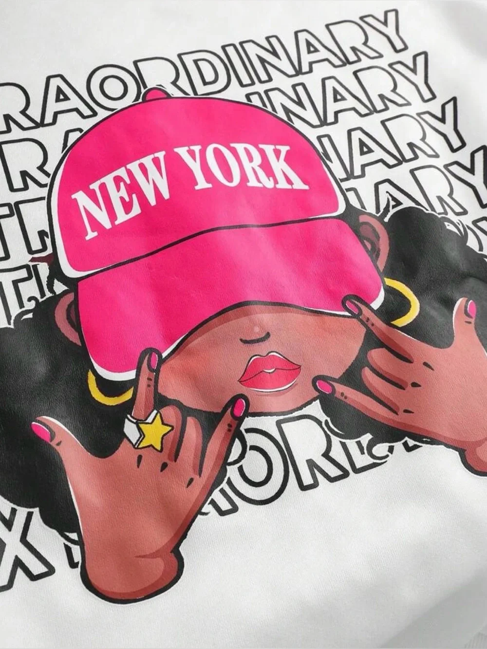 White Graphic 'New York' Sweatshirt with Hot Pink Flared Pants